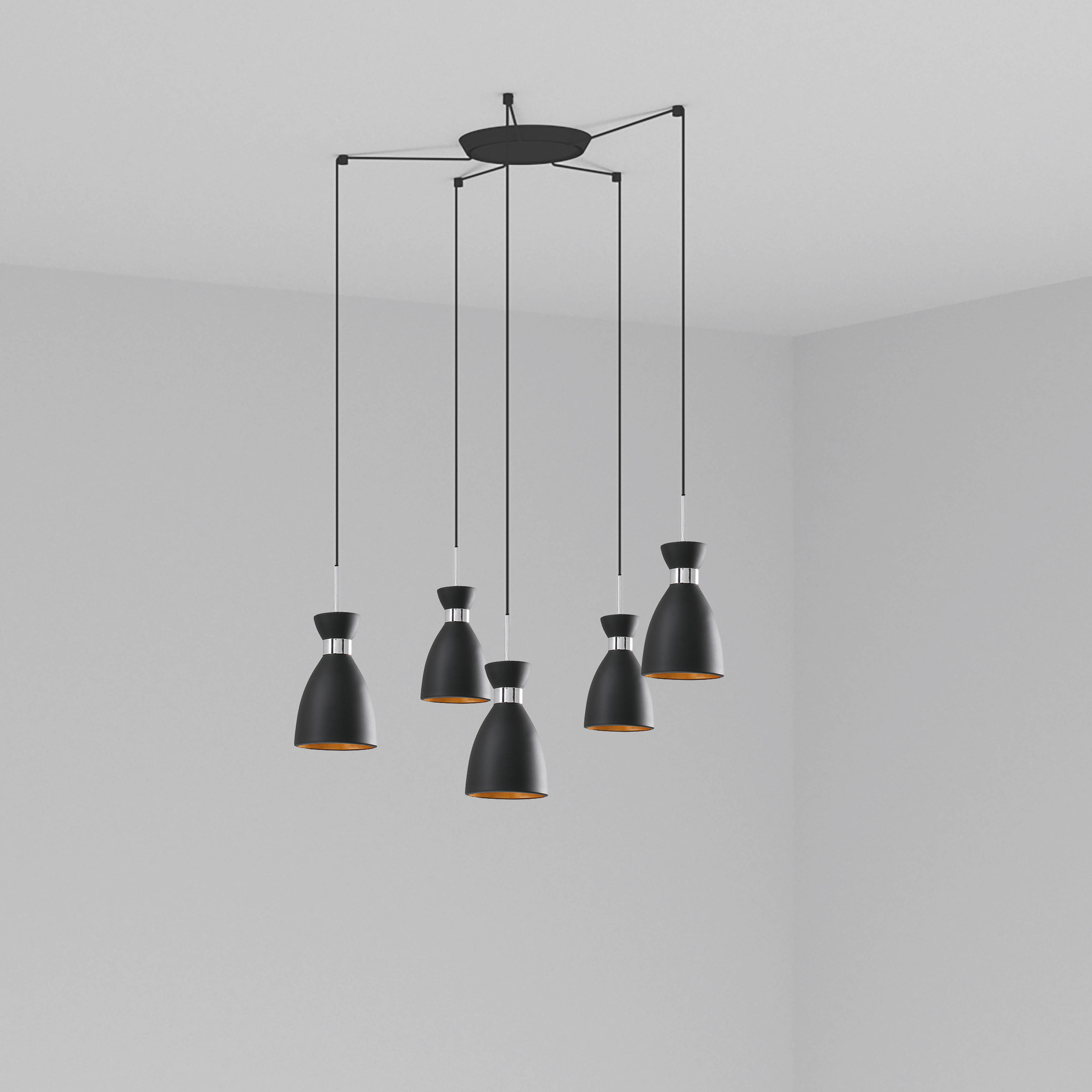 20050-5L RETRO BLACK AND COPPER PENDANT LAMP 5L